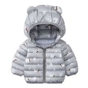 Zwiiyzr Kids Toddler Infant Winter Warm Hooded Boys Girls Puffer Coat Down Jacket Thick Coat Outwear Puffer Lightweight Trendy Padded Jacket Clothes Down Coat Baby Winter Clothes Gray